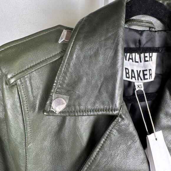 Walter Baker NEW 100% Lamb Leather Olive Biker Full Zip Jacket Ladies XS - Picture 4 of 13